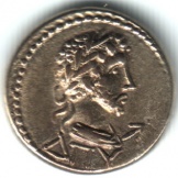 Монета статер Савромата II. 187г. н.э. Боспорское царство. Император Коммод, в поле перед ним - копье.