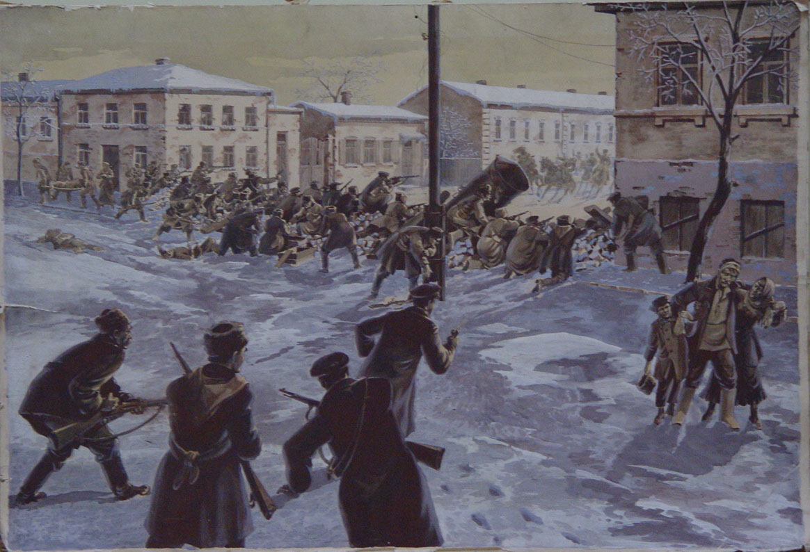 П. П. Зубарев. Баррикадные бои на Темернике. Акварель. 1958 г. Ростовский областной музей краеведения
