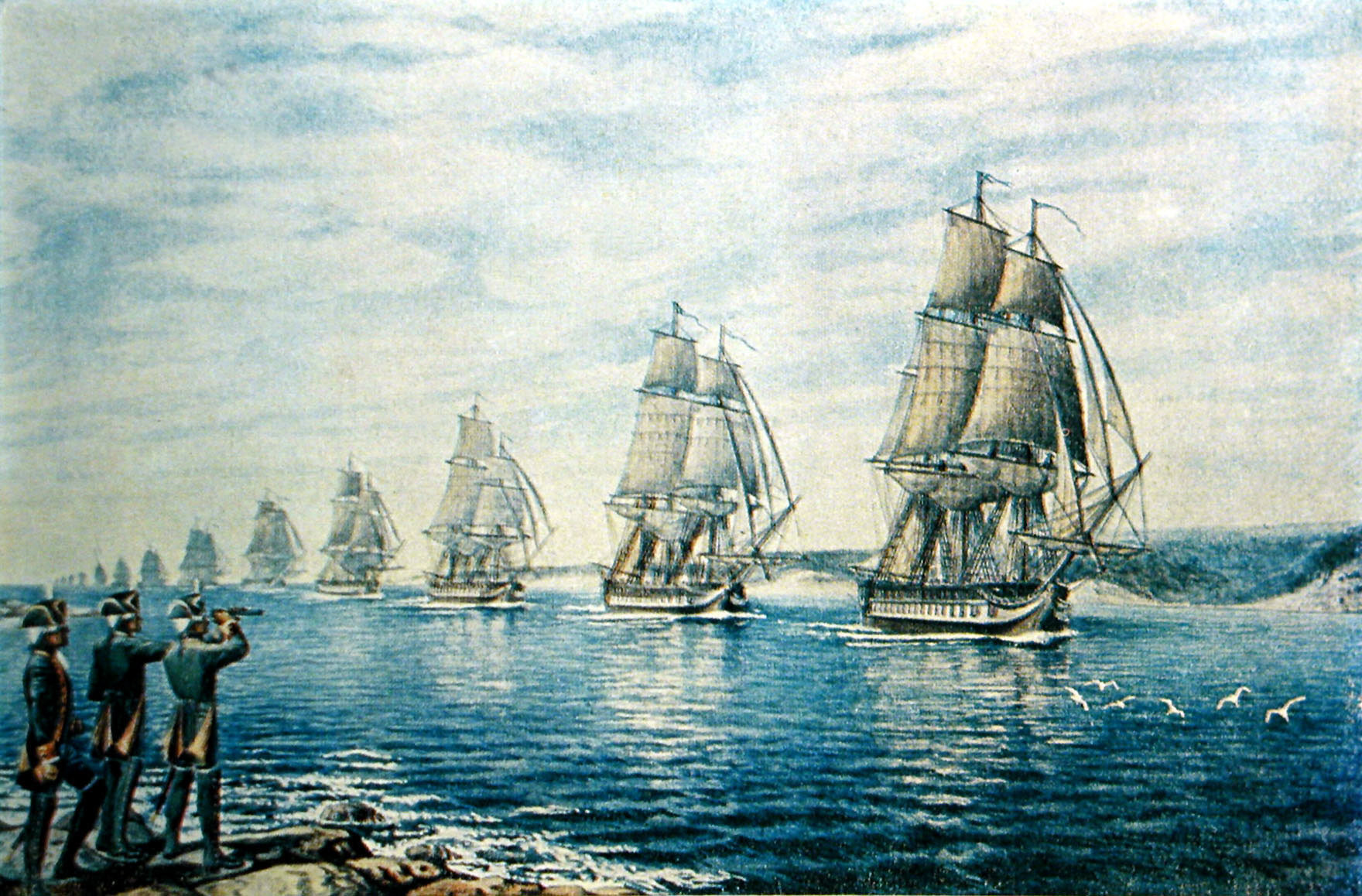 Эскадра вице-адмирала Ф.А. Клокачева входит в Ахтиарскую бухту. Худ. Е. Августинович. 1883 г.