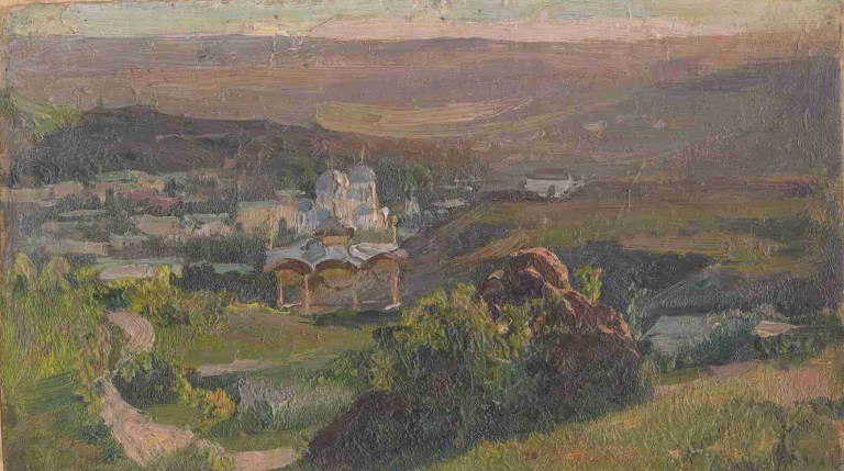 Крылов И.И. Армянский храм. Картон, масло. Эскиз. Нач. ХХ в