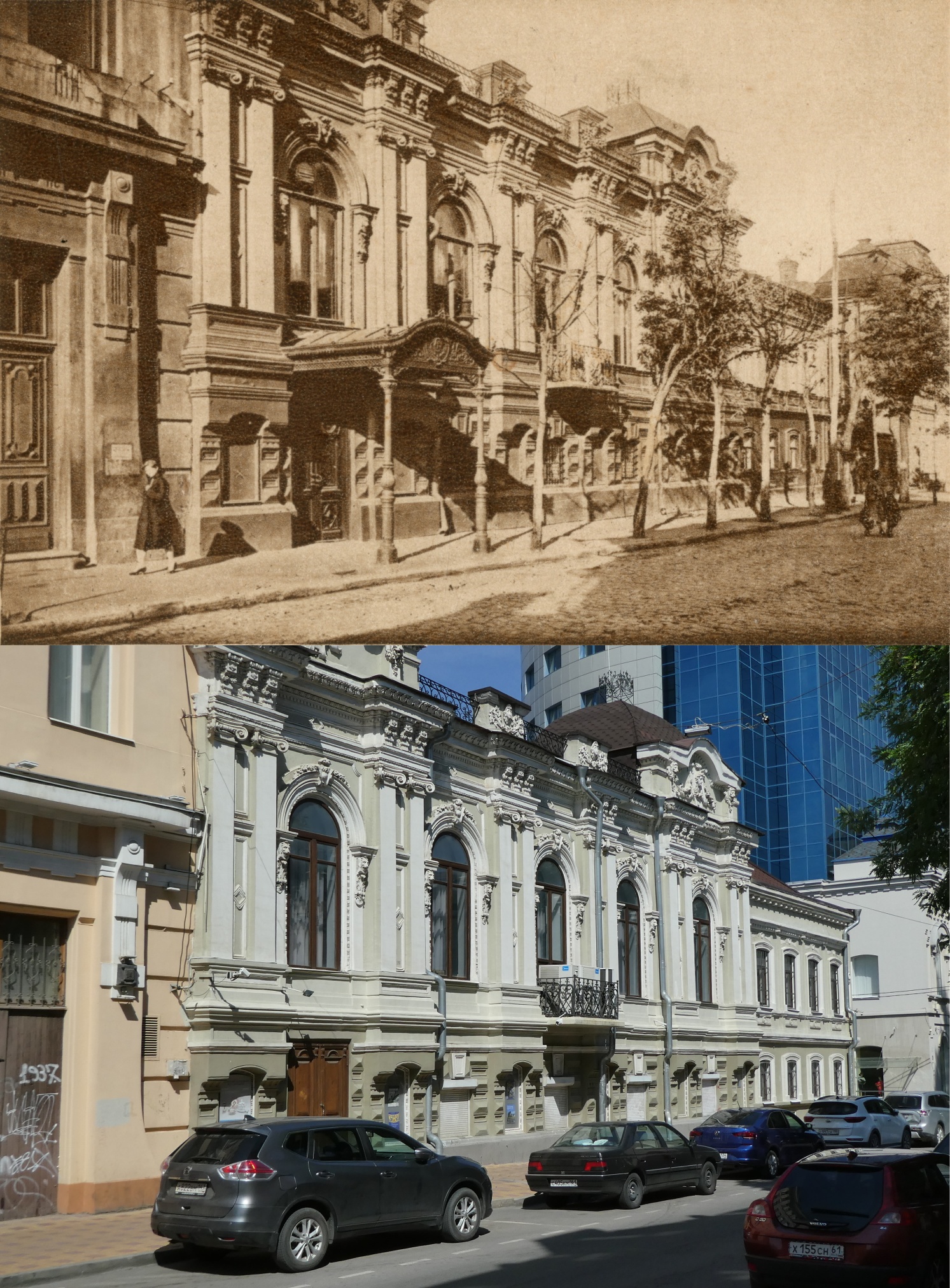 Особняк Ф.Н. Солодова в 1930-е гг. и в 2025 г.