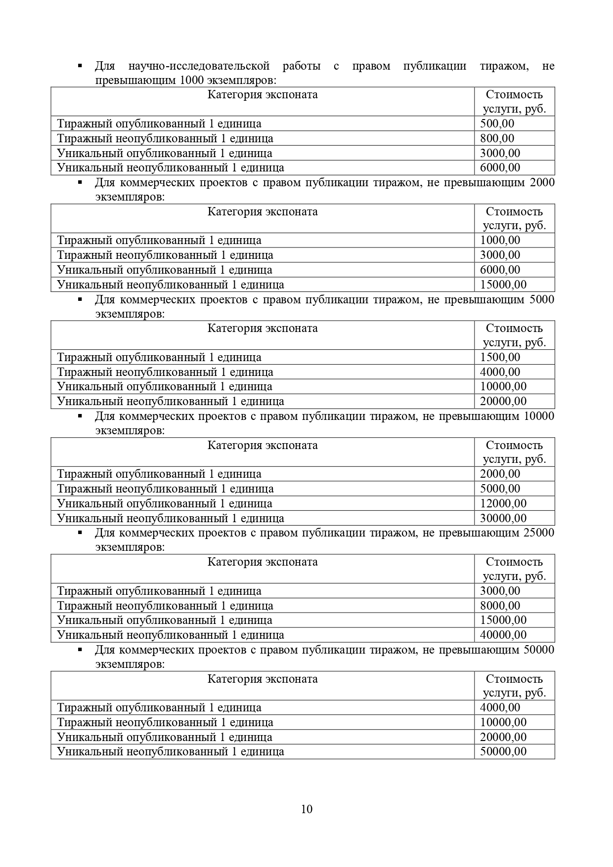 Прейскурант 01.12.2025 - 10